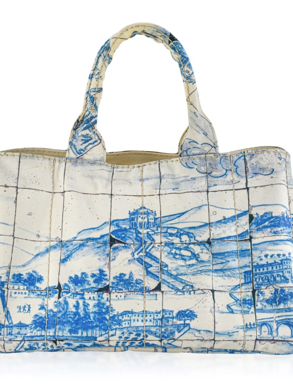 Authentic Prada Canapa Azulejos Large Canvas Tote bag - Picture 2 of 16